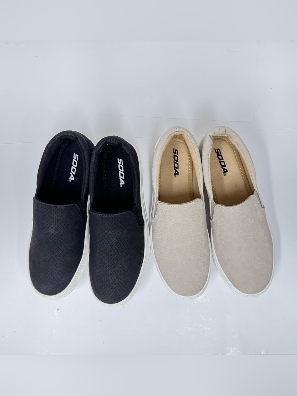 [2 Pairs] Soda Platform Slip-on HIKE (Black + LT Stone Cobra) - Pre-owned, Good